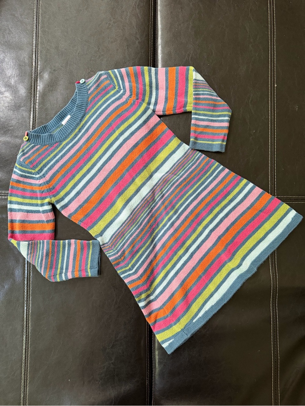 Gymboree - Girl’s Multicolor Striped Knit Dress with Button Shoulders